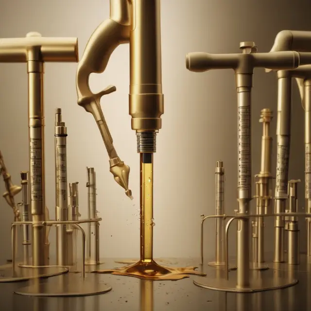 A golden syringe injects economic vitality into a wilting plant, representing the process of pump priming