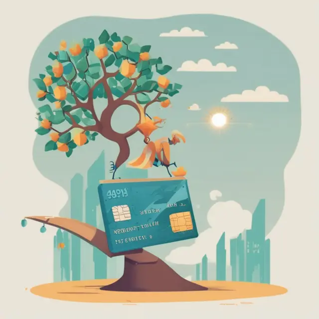 An enchanted credit card illustration showing a seesaw symbolizing the rise and fall of purchase APR.