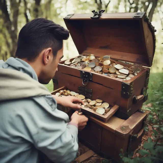 Lender safeguards inventory collateral in a treasure chest, demonstrating the concept of Purchase Money Security Interests