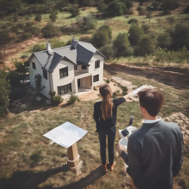 A seller holding a property deed, while a buyer makes periodic payments symbolizing a land contract agreement