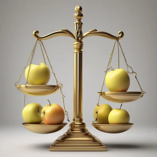 Scales filled with golden apples balance securities and costs for calculating weighted average cost basis