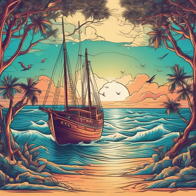 A boat filled with pure play companies sailing through digital waves, symbolizing their growth in the digital age