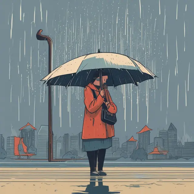 A person holding a large umbrella, symbolizing insurance coverage, protecting against raindrops representing various personal risks