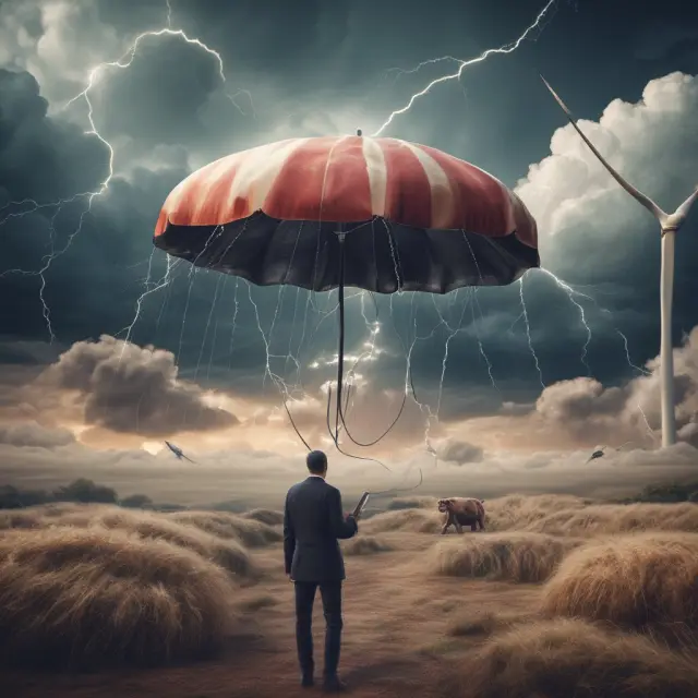 Put option as a protective shield, with a stormy background representing market volatility