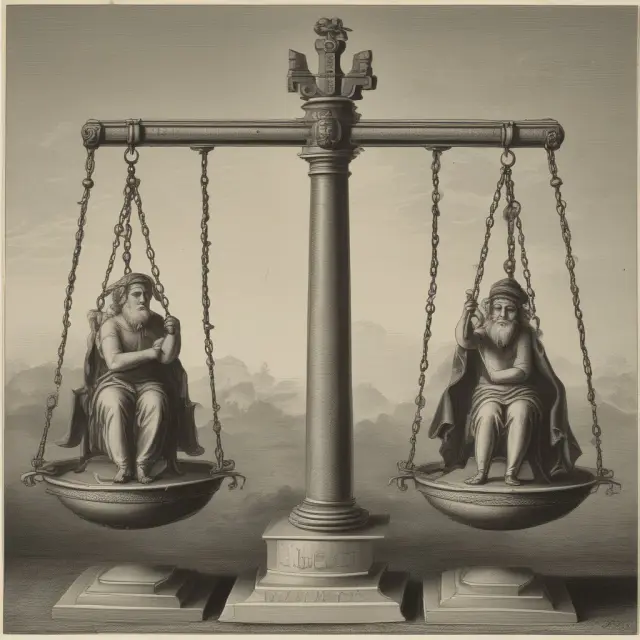 European and American options balanced on an ancient scale, symbolizing the put-call parity relationship