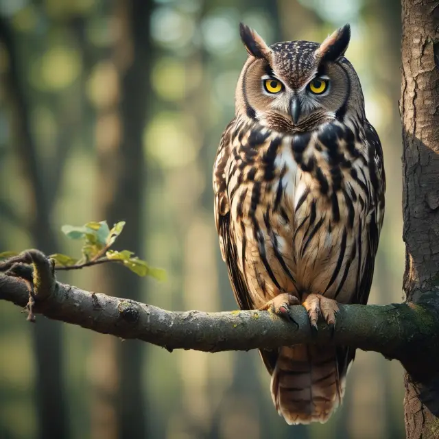 A wise owl perched on a branch examines financial charts, assessing intrinsic value, volatility, and time decay to determine put option profitability