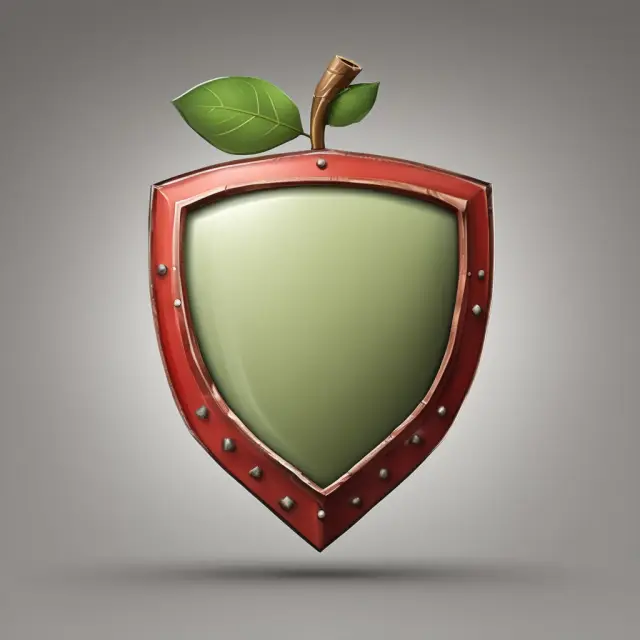 An apple-shaped shield with put options acting as protective amor, symbolizing the use of this financial tool for safeguarding investments against market downturns.