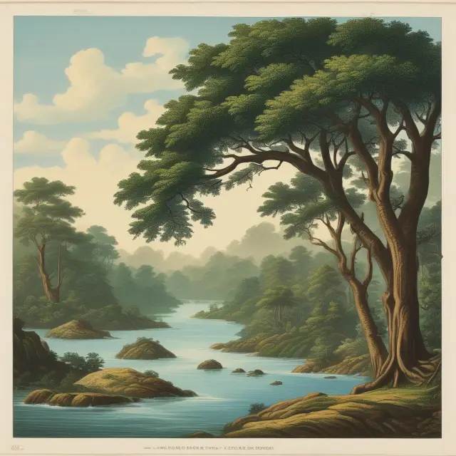 River representing discount rates flowing to islands symbolizing time periods and varying present value interest factors