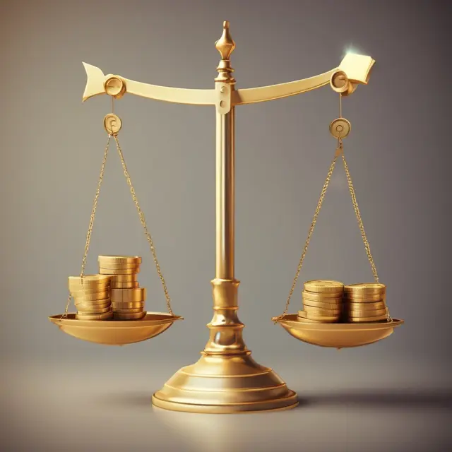 Golden scale with tax coins and inflation arrows balanced between Present Value Interest Factors. Illustrates how taxes and inflation impact PVIF calculation.