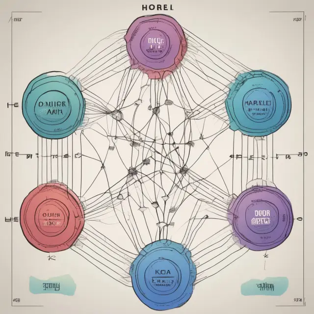 A complex network illustrating the calculation of present value interest factors through various interest rates and time frames