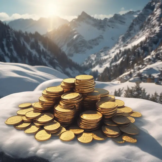 Golden coins arranged on a mountainside in a table format, representing the precise calculations of Present Value Interest Factors.
