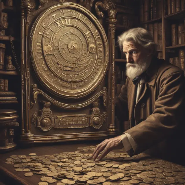A time traveler with a scroll calculates PVIFA for future golden coins using various discount rates
