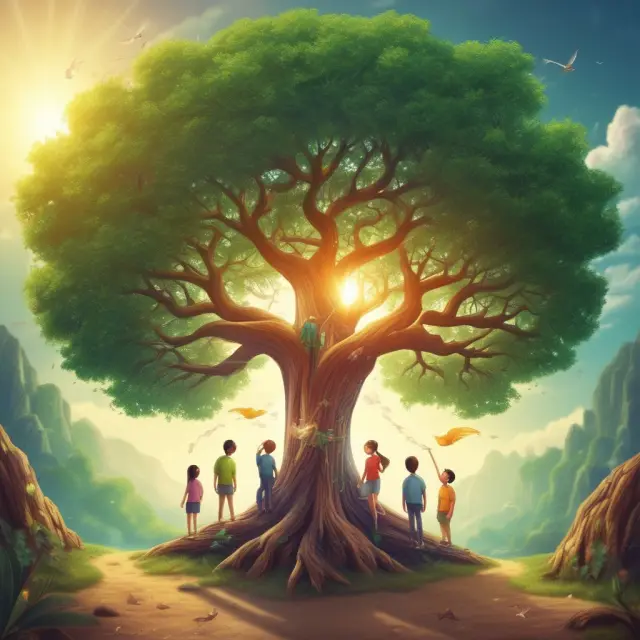 Family with a tree representing children and