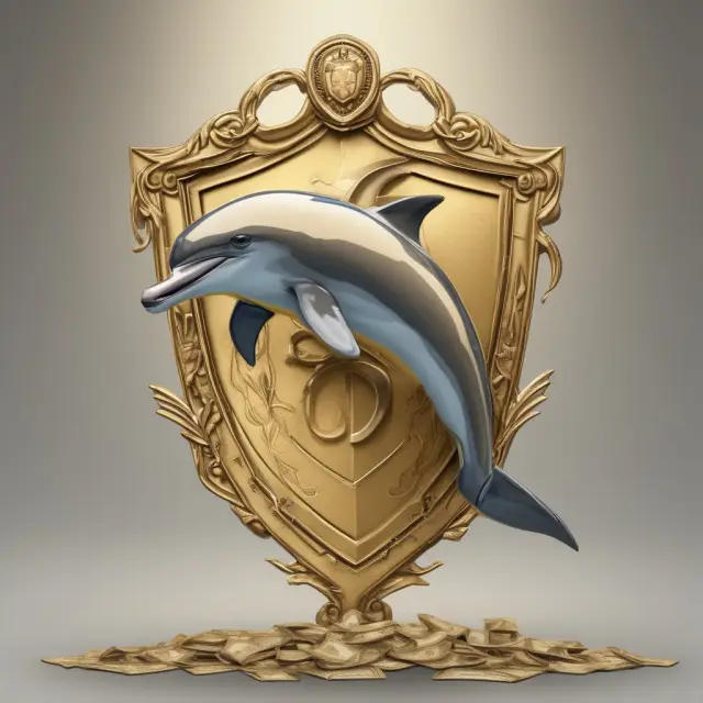 Dolphin represents Qatar, jumping within a golden US dollar shield, illustrating the currency