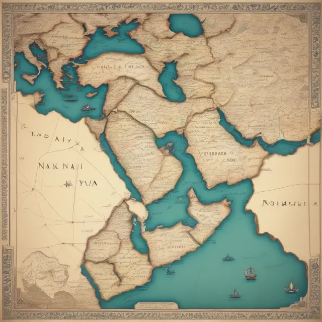 A detailed map of the Middle East with various riyal currencies flowing between countries, illustrating their monetary interconnectedness