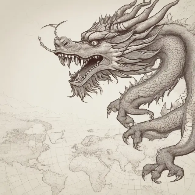 A Chinese dragon releasing opportunities on a world map, representing the influence of China