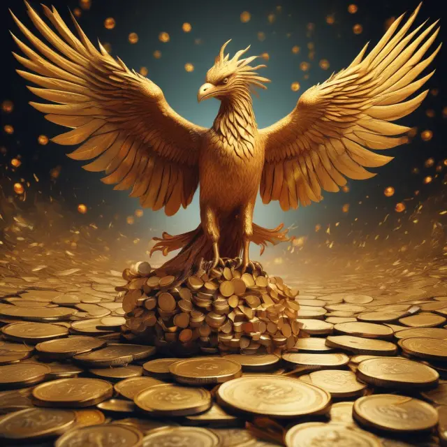 Phoenix rising from a pile of golden coins, representing the process of raising capital through a Qualified Institutional Placement