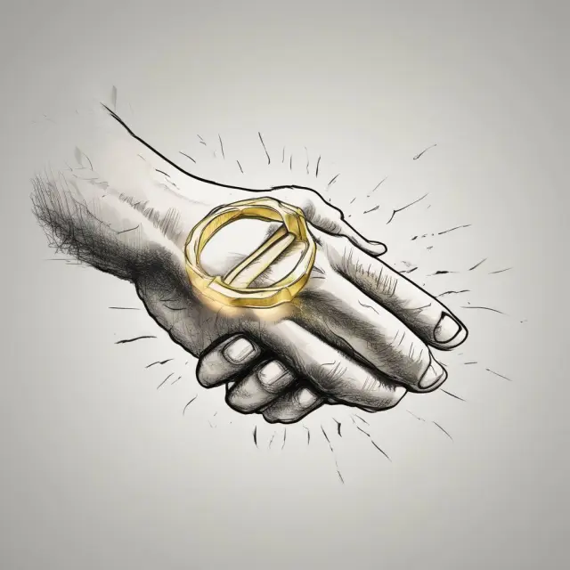 An image of two joined hands passing a golden ring, representing the ongoing commitment of a Qualified Joint and Survivor Annuity to provide income for both spouses.