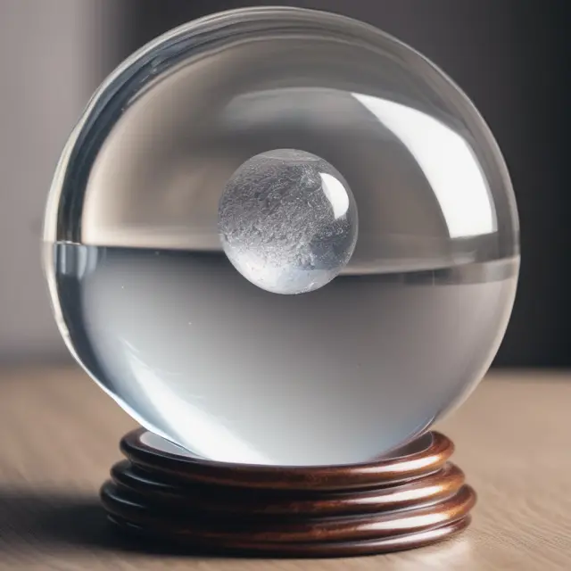 Crystal ball displaying a transformation from Q1 financial data to Q2 targets in quarterly analysis