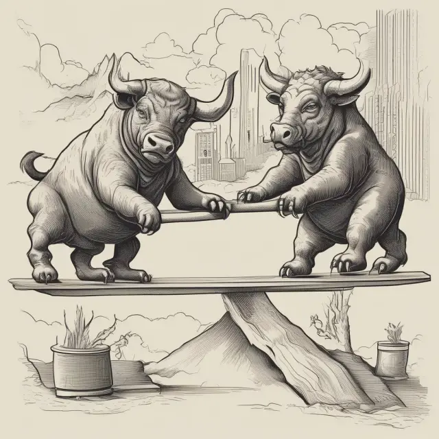 A see-saw with a bull representing Q3 and a bear for Q4, symbolizing Amazon