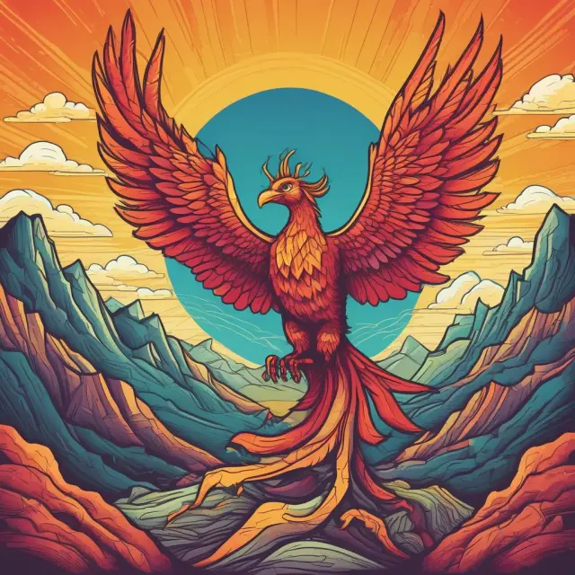 Phoenix rising above regulatory mountains with QPAM logo, representing transformation into a qualified professional asset manager