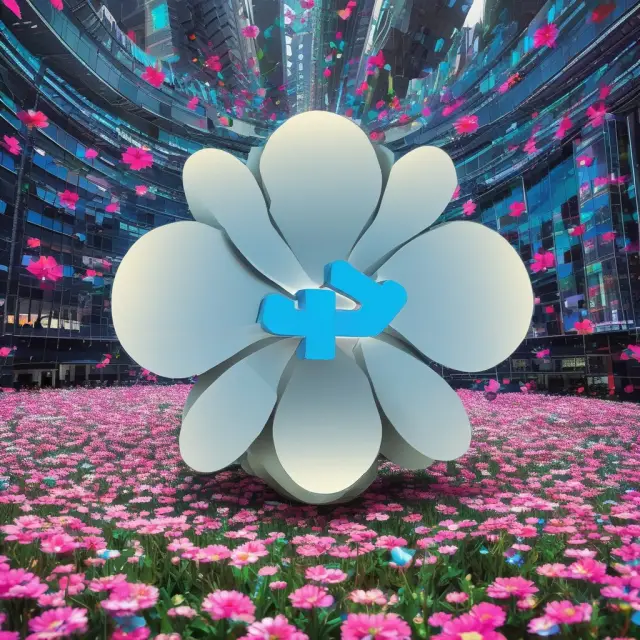 An imaginary Nasdaq 100 Index symbol blooms with logos of technology companies like Microsoft, Apple, Amazon, and Google