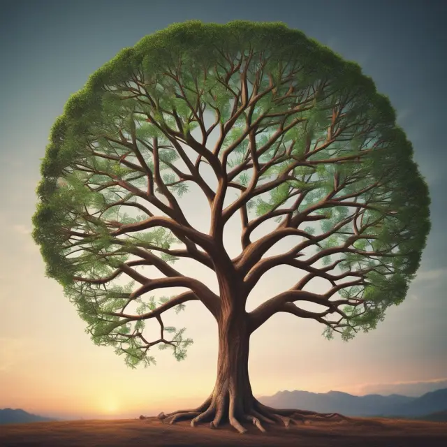A tree with branches representing diverse sectors and stocks, emphasizing investment diversification for QQQ