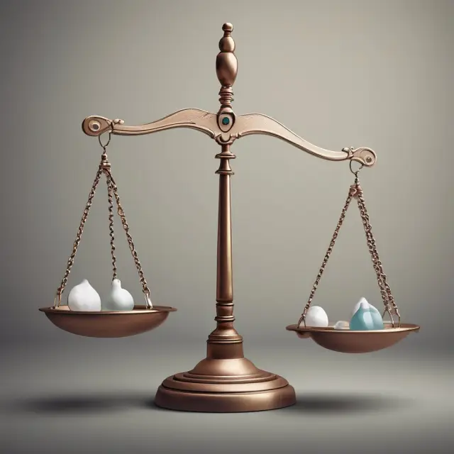Balance scale weighing intangibles (goodwill) against tangibles, with question mark symbolizing determination of precise replacement value