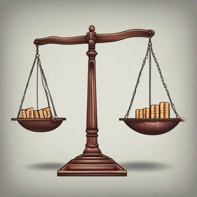 An image of a balance scale displaying assets (assets value sign) versus market value (dollar sign), indicating the calculation of Tobin