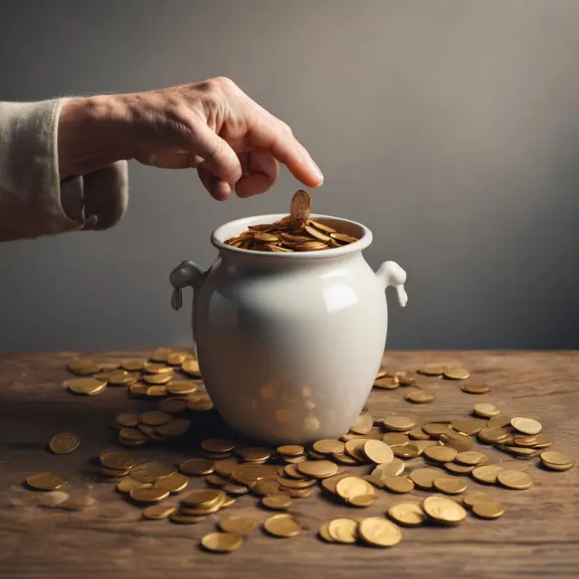 Elderly hand removing gold coins from an urn, representing tax-deferred retirement savings