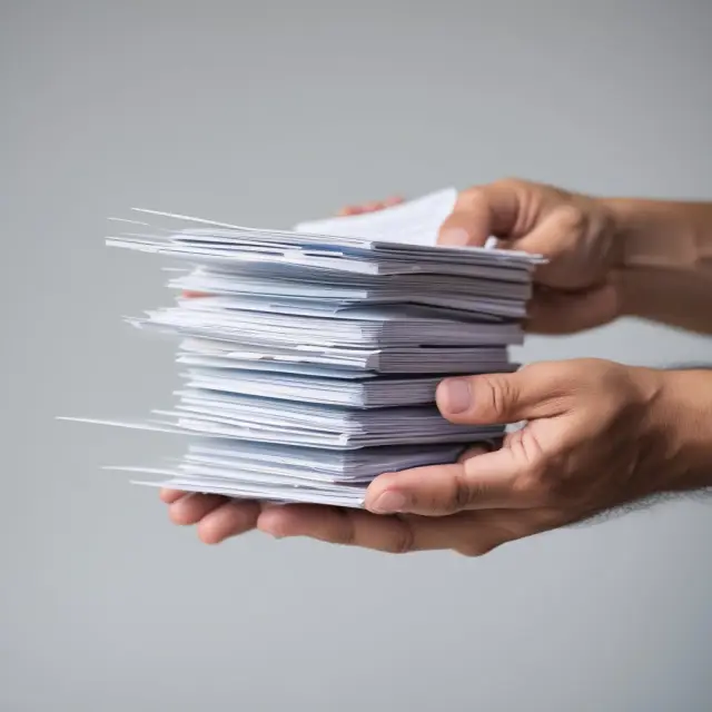 An employee holding insurance cards and receipts while reviewing them with an employer, ensuring qualification for reimbursement.