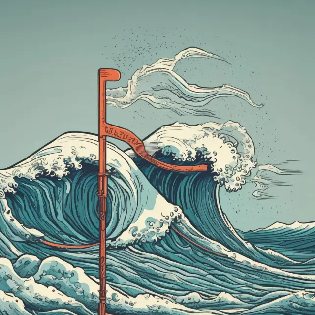 An illustration of a QStick Indicator sailboat navigating stock price waves, symbolizing trend direction