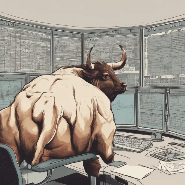 A quarterly bull analyzing financial metrics and making adjustments for improved company performance.