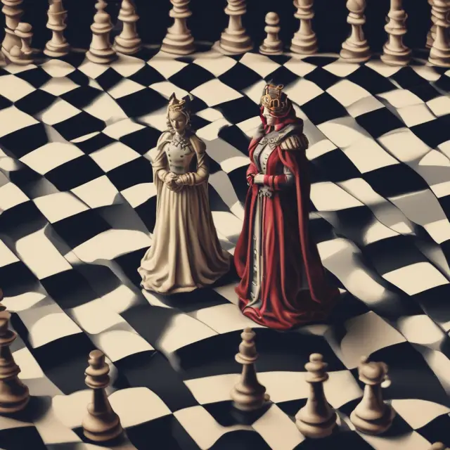 A chessboard with a surviving spouse represented by a queen receiving financial support from the QTIP trust, symbolizing the minimum income distribution rule.