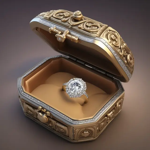 A surviving spouse wearing a ring holding a QTIP trust treasure chest, illustrating control and asset protection.
