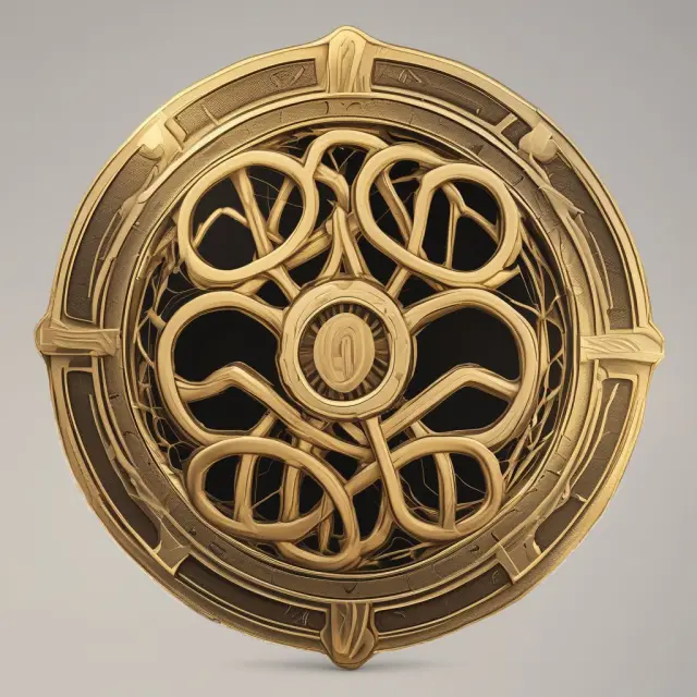 Golden UTXO tokens interconnected in a chain, representing Qtum