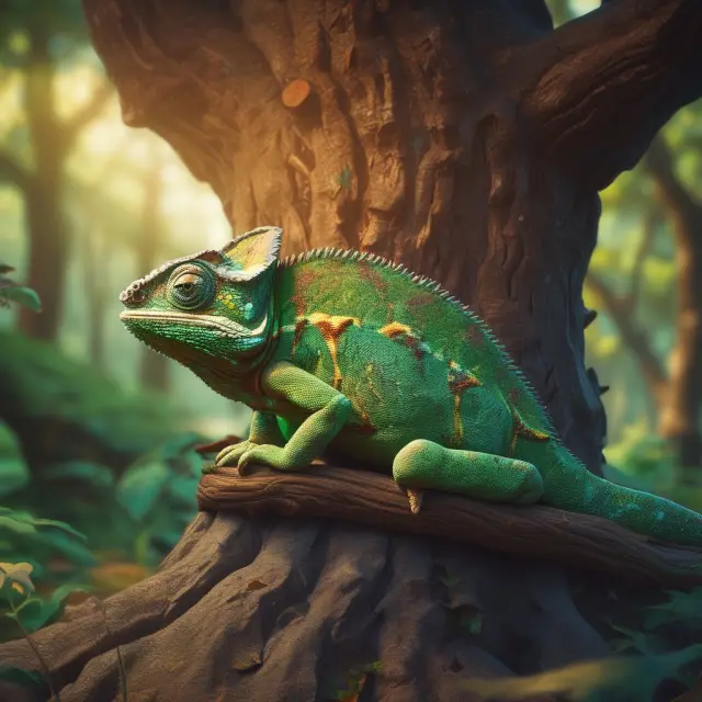 A chameleon sits at the intersection of Bitcoin (UTXO tree) and Ethereum (smart contracts tree), representing Qtum