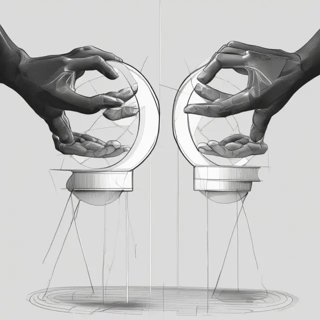 One hand symbolically holding a balanced portfolio using Quadrix stock analysis while the other uses Modern Portfolio Theory principles, emphasizing a comprehensive investment approach.