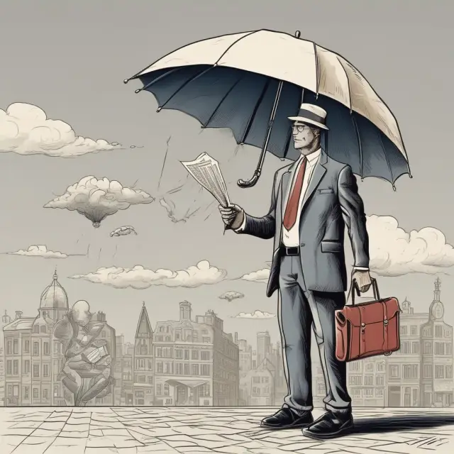 A taxman holding an umbrella over qualified annuity investments while non-qualified funds are in the open. Both represent retirement savings, highlighting tax implications.