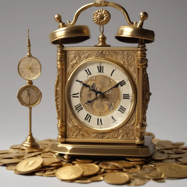 A gold coin and clock image representing IRS rules for qualified annuities: tax-deferred savings and required minimum distributions