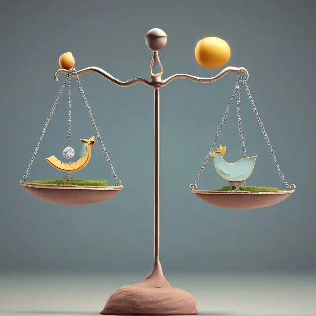 Two weighing scales balance tax implications for qualified and non-qualified annuities: one showing growth with sun, the other with shrinkage and a moon.