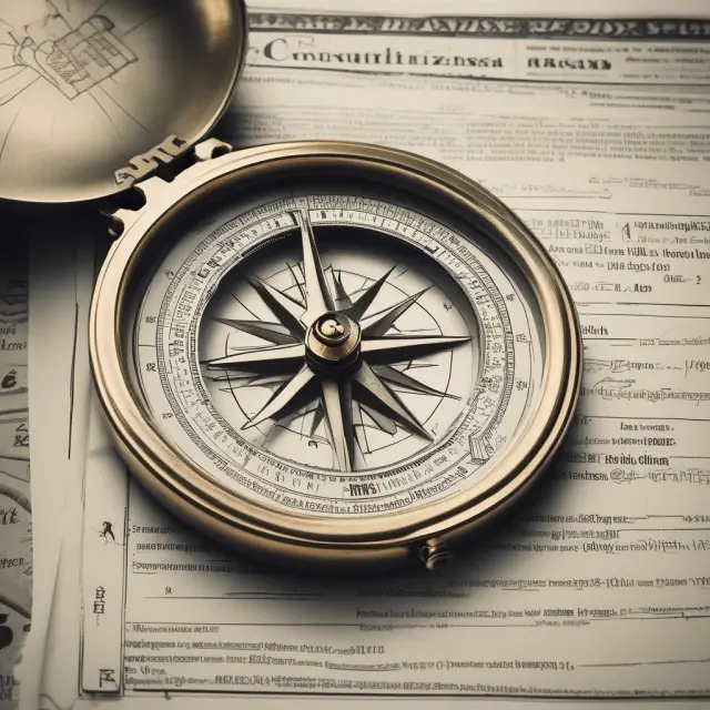 A compass navigating a ship through stormy financial seas, labeled