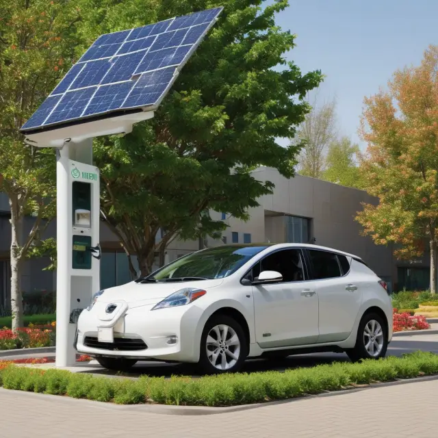 A clean, electric car charging at a solar-powered charging station, symbolizing the tax credit for environmentally-conscious vehicle ownership