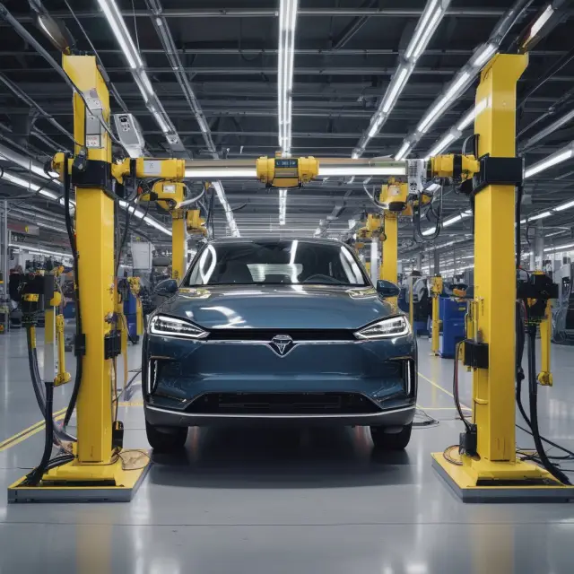 Electric car charging at a North American factory, representing the Clean Vehicle Credit