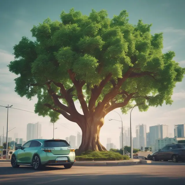 An image of a lush tree made of interconnected electric vehicle symbols, emphasizing the growth and future prospects of clean energy transportation