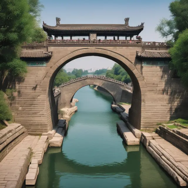 An ancient Chinese bridge with two halves representing East and West, illustrating the QFII program