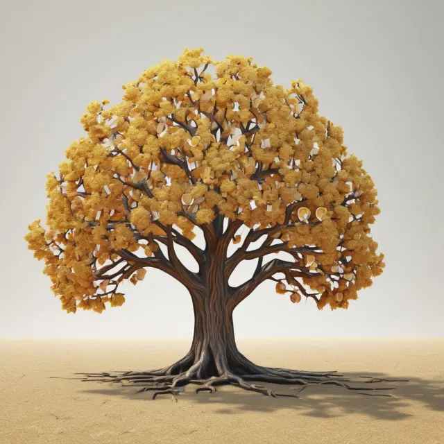 Golden annuity tree providing answers to common QLAC questions through its question mark blossoms.