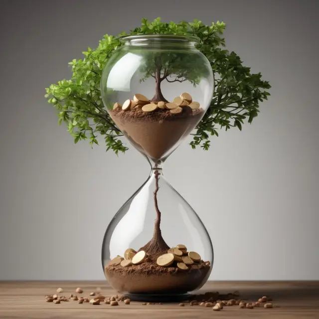 An hourglass pours retirement funds into a sturdy tree, representing QPSAs and their connection to ERISA regulations for financial security