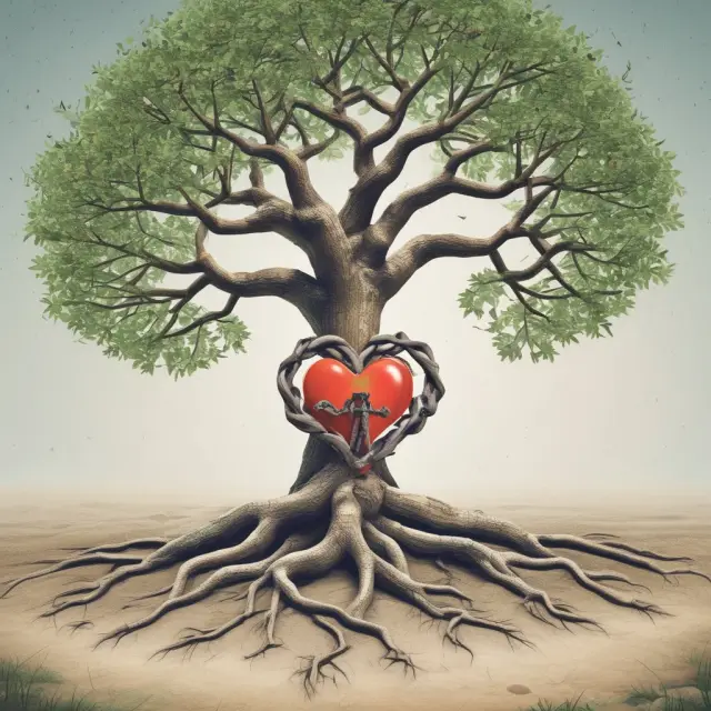An anchor tethering a heart to a tree, signifying the connection between qualified pre-retirement survivor annuities and financial security for surviving spouses