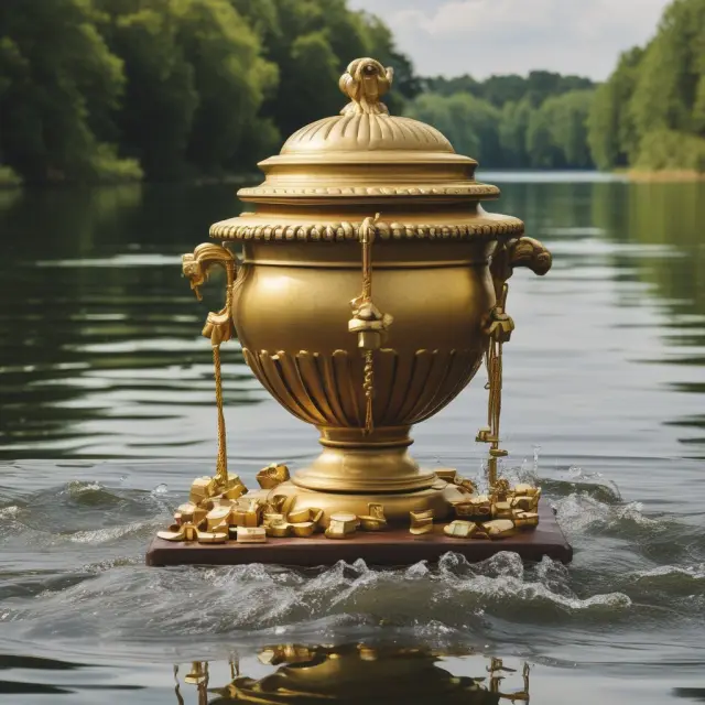 An urn pours golden annuities into a river symbolizing ERISA regulations, illustrating QPSAs for institutional investors